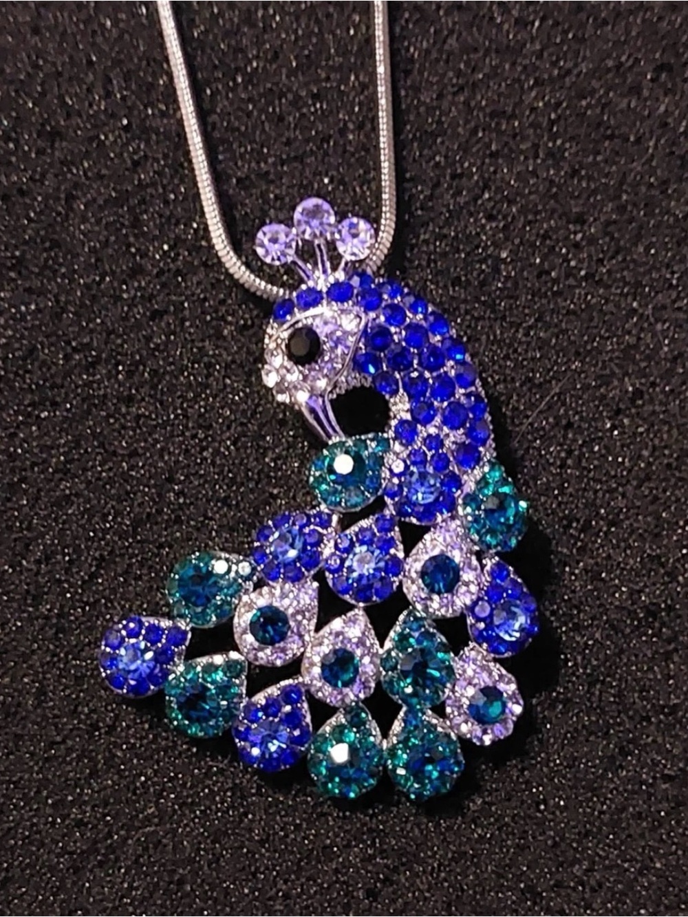 Blue & Teal Crystal Peacock Pendant Necklace